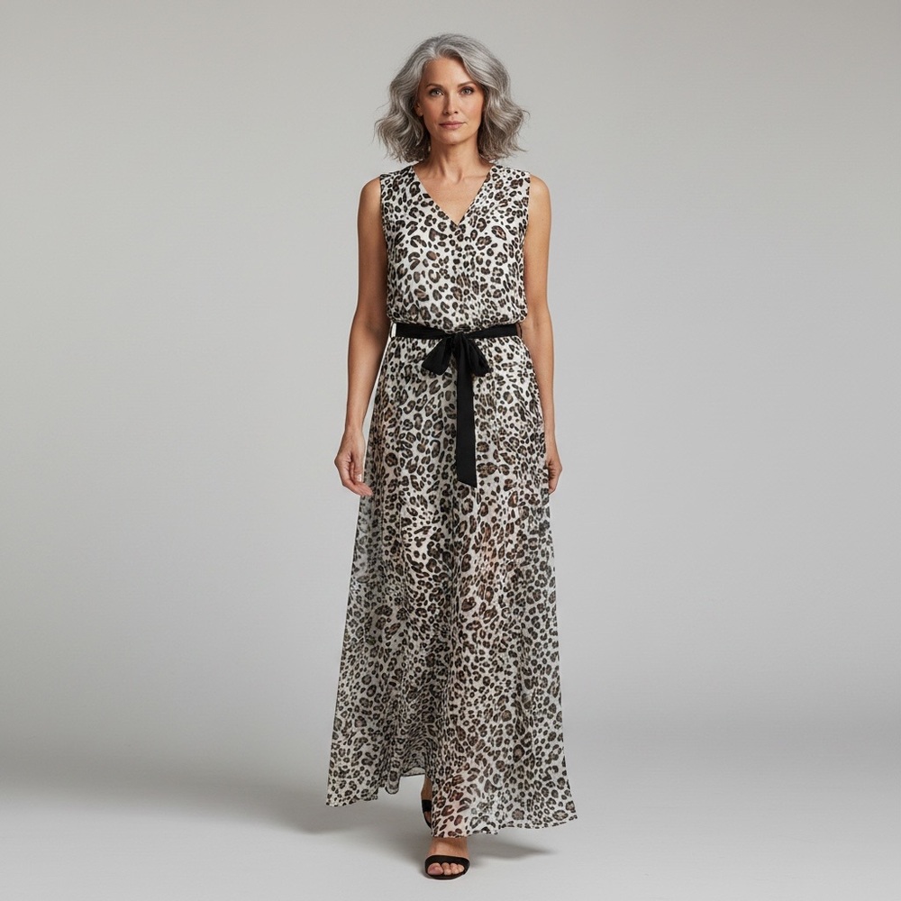 Est.1946 Leopard Print Sleeveless Belted Chiffon Feel Mob Wife Maxi Dress NWT 16